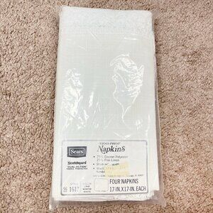 Sears VTG Napkins Set Of 4 “Winter White” Lace Polyester/Flax Linen 17”x17” NEW!
